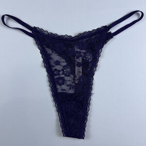Victoria's Secret Purple Tiny Sequin Lace Side String Strap Thong Panty S.M NWT